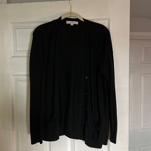 LOFT Black Button-up Cardigan with Pockets